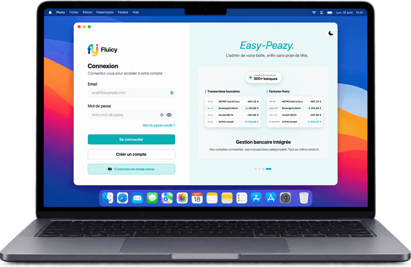 Fluicy sur MacBook : application web, gestion bancaire intégrée